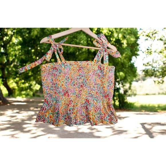 J.Crew Smocked Floral Crop Top Size Large- Cottagecore - Picture 1 of 11